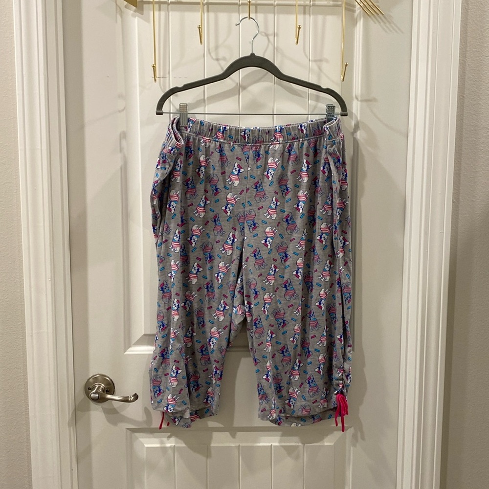 Catherine’s Frenchie Print Pajama Pants Capri Length Grey and Pink 2X Plus Size